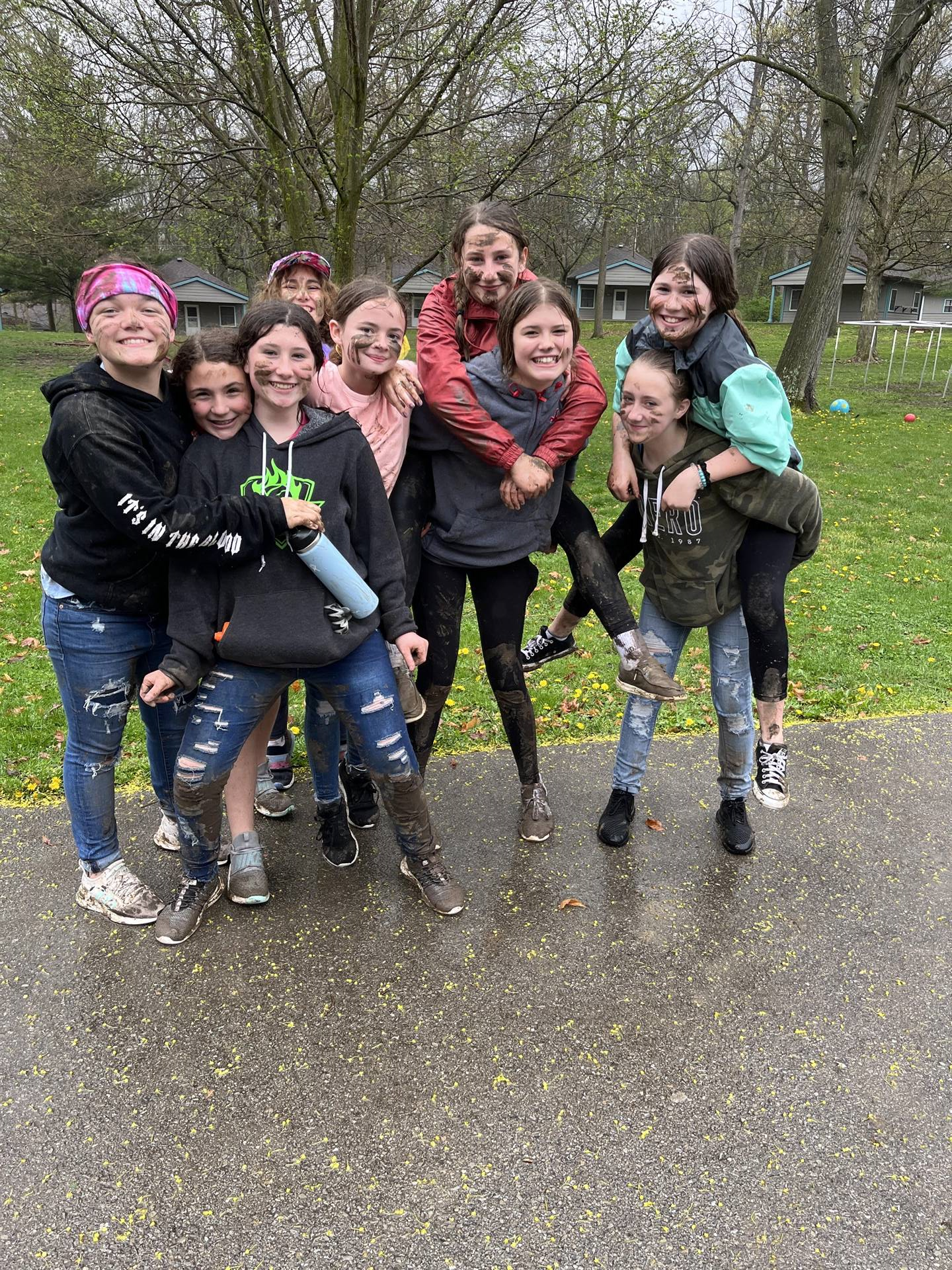 Students on a wet day at camp willson