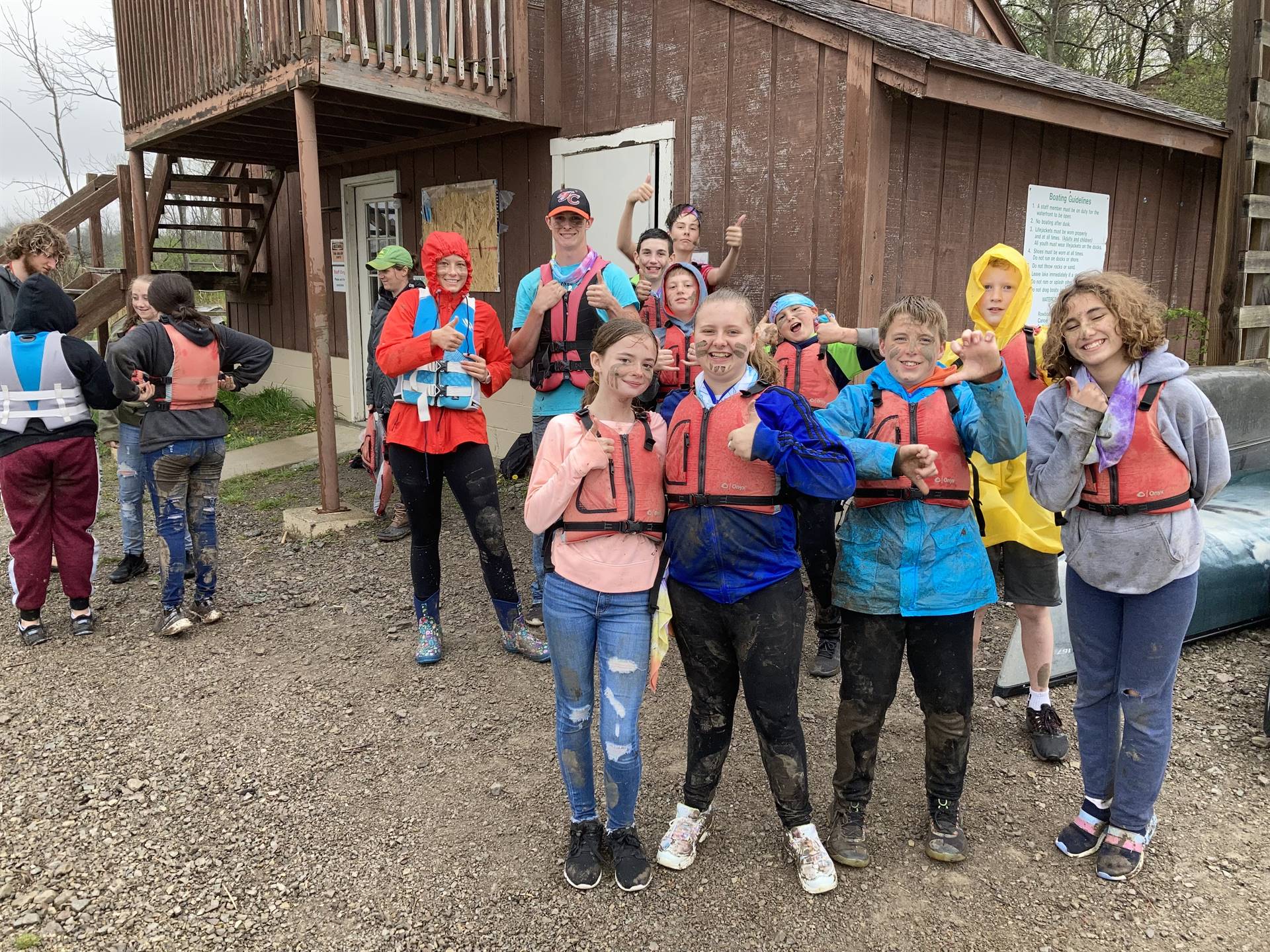 Group of students getting ready to go canoeing at camp willson