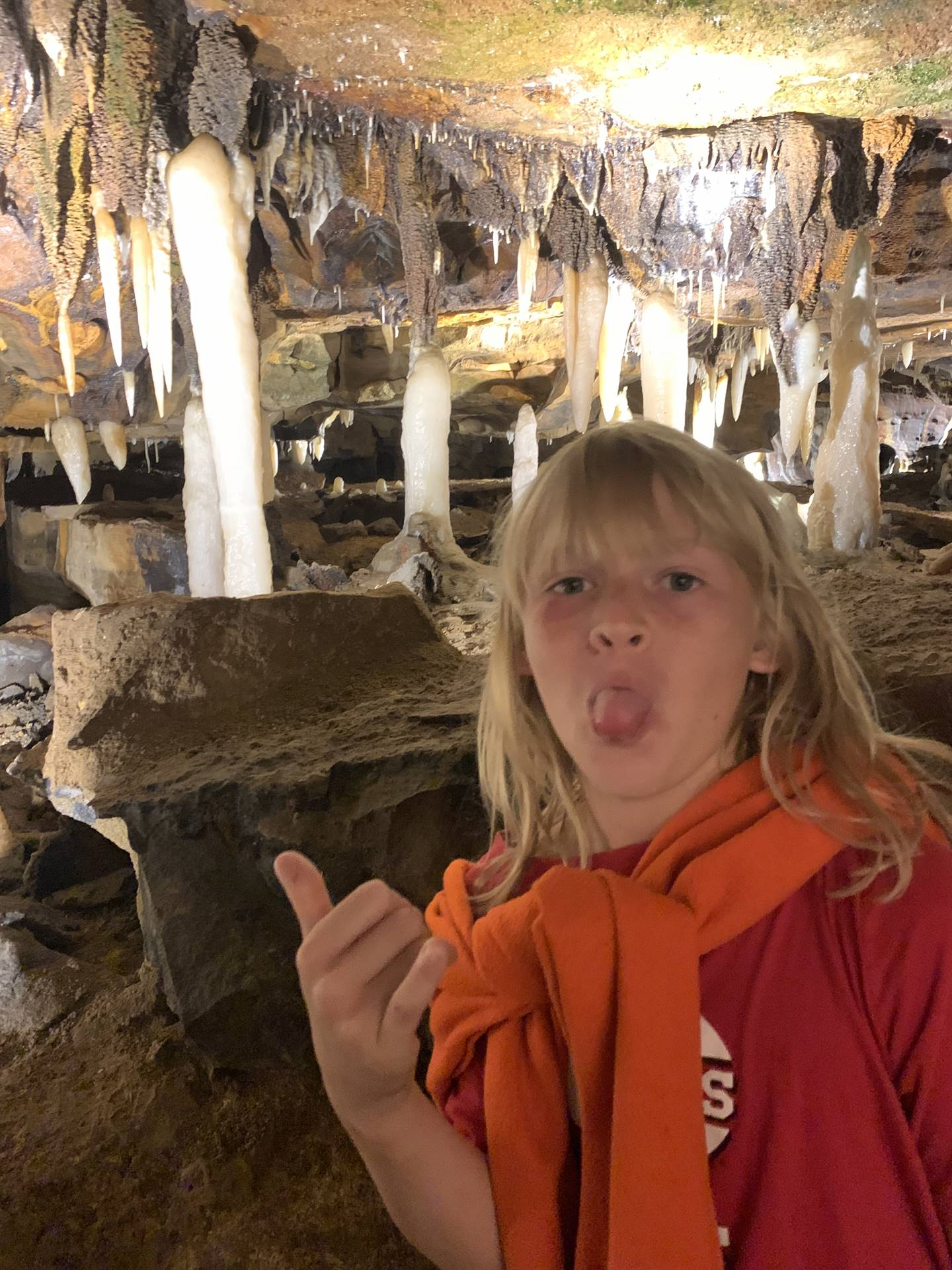 Ohio Caverns field trip, fossils and student