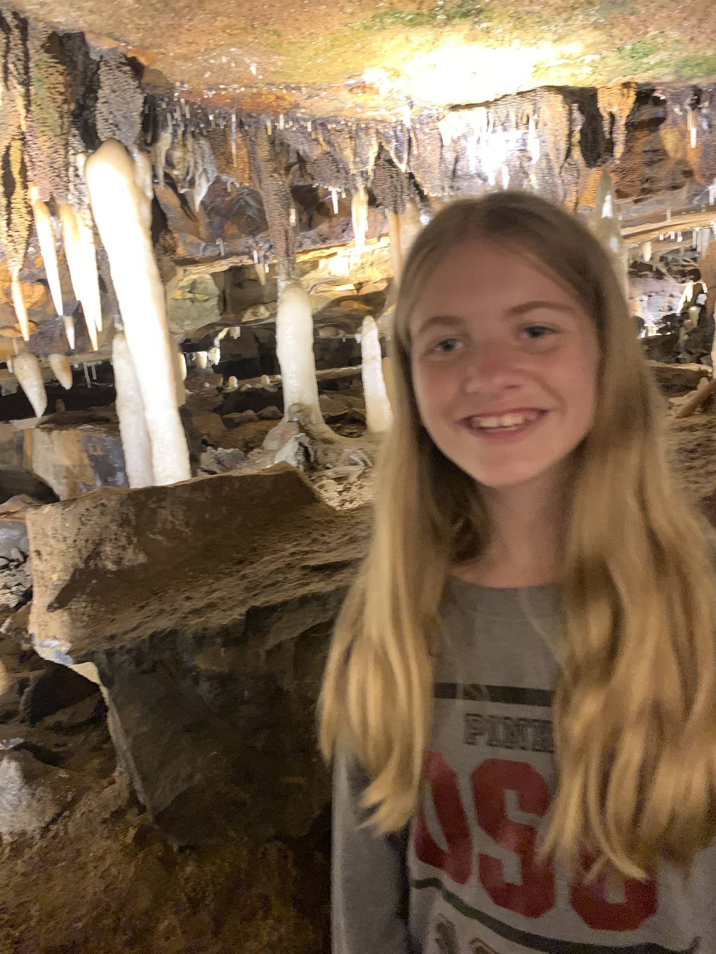 Ohio Caverns field trip, fossils and student