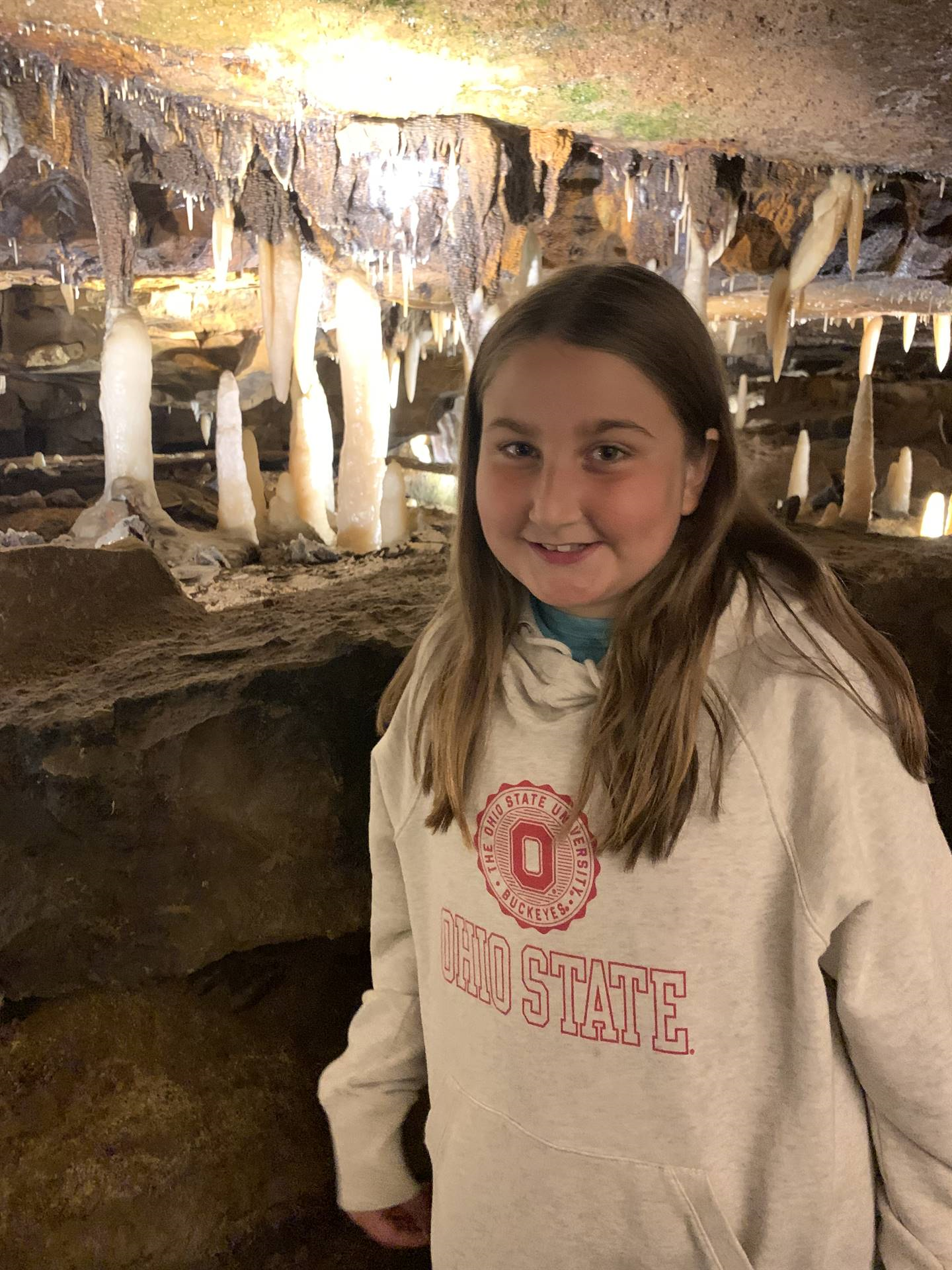 Ohio Caverns field trip, fossils and student