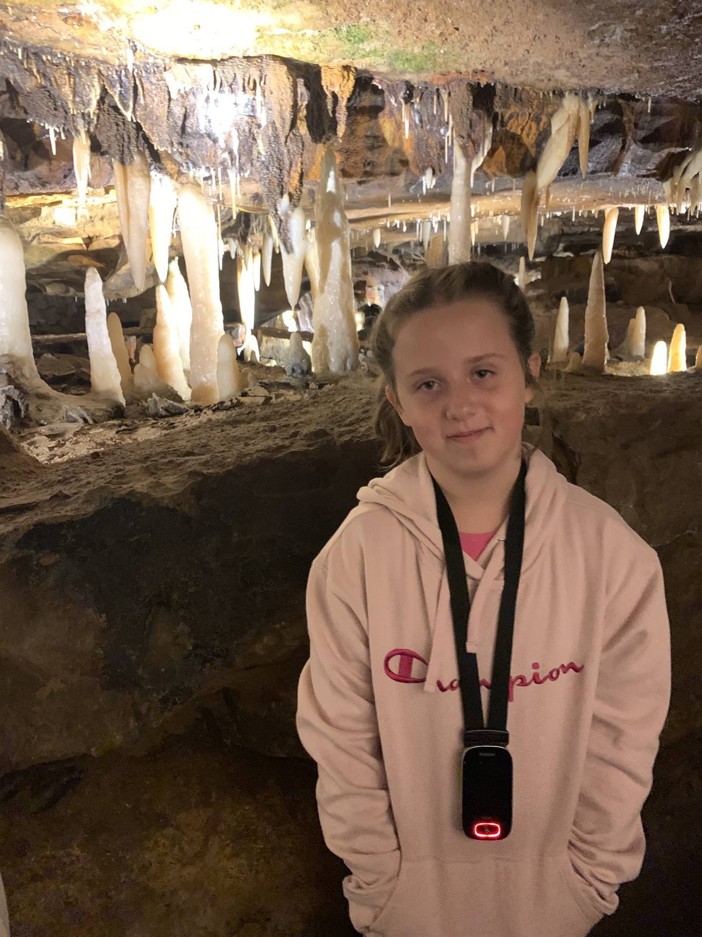 Ohio Caverns field trip, fossils and student