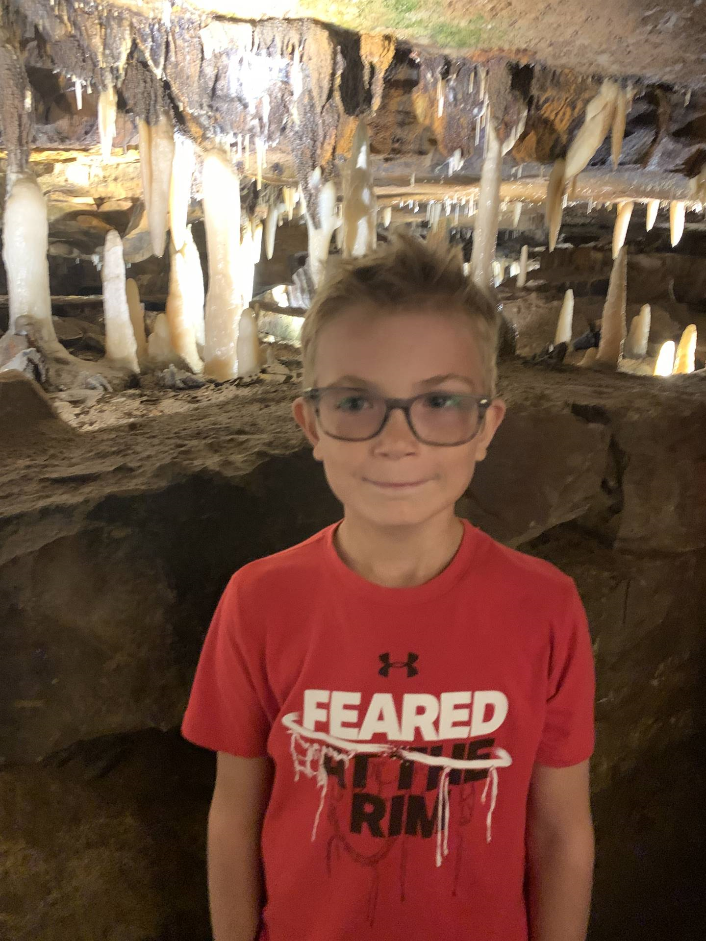 Ohio Caverns field trip, fossils and student