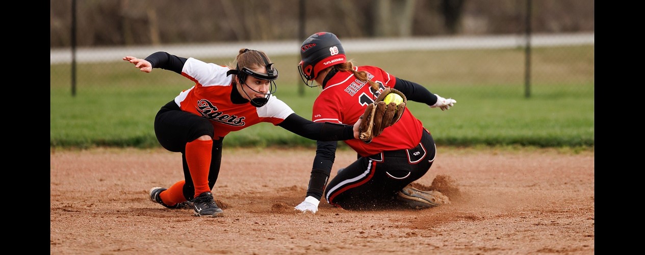 Softball player making play at 2nd base